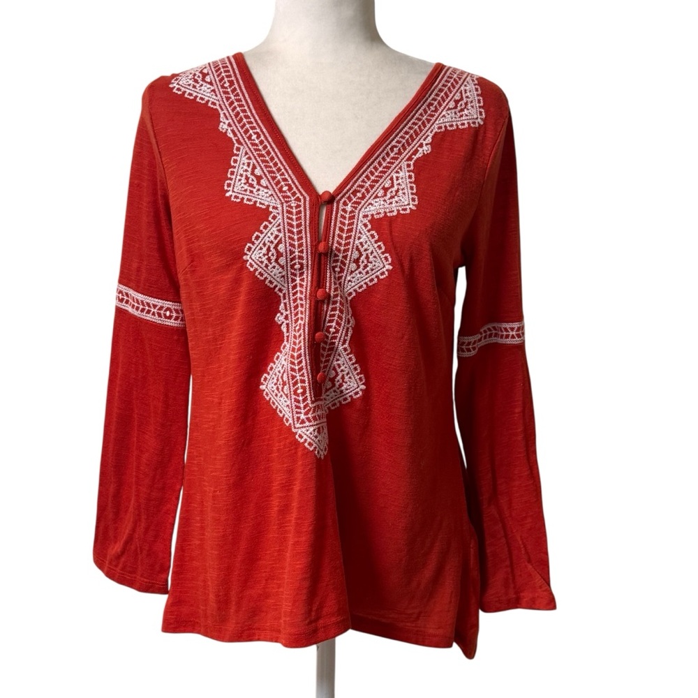 JW style boho embroidered featival granola V neck ‎ tasseled small top